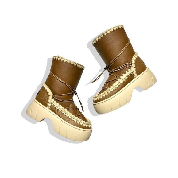 Free People x Mou Lunar Landing Fur Sheepskin Shearling Eskimo Snow Boots Cognac - Picture 1 of 16